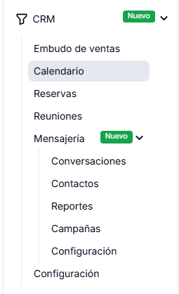 El módulo CRM y sus opciones en el menú lateral del sistema