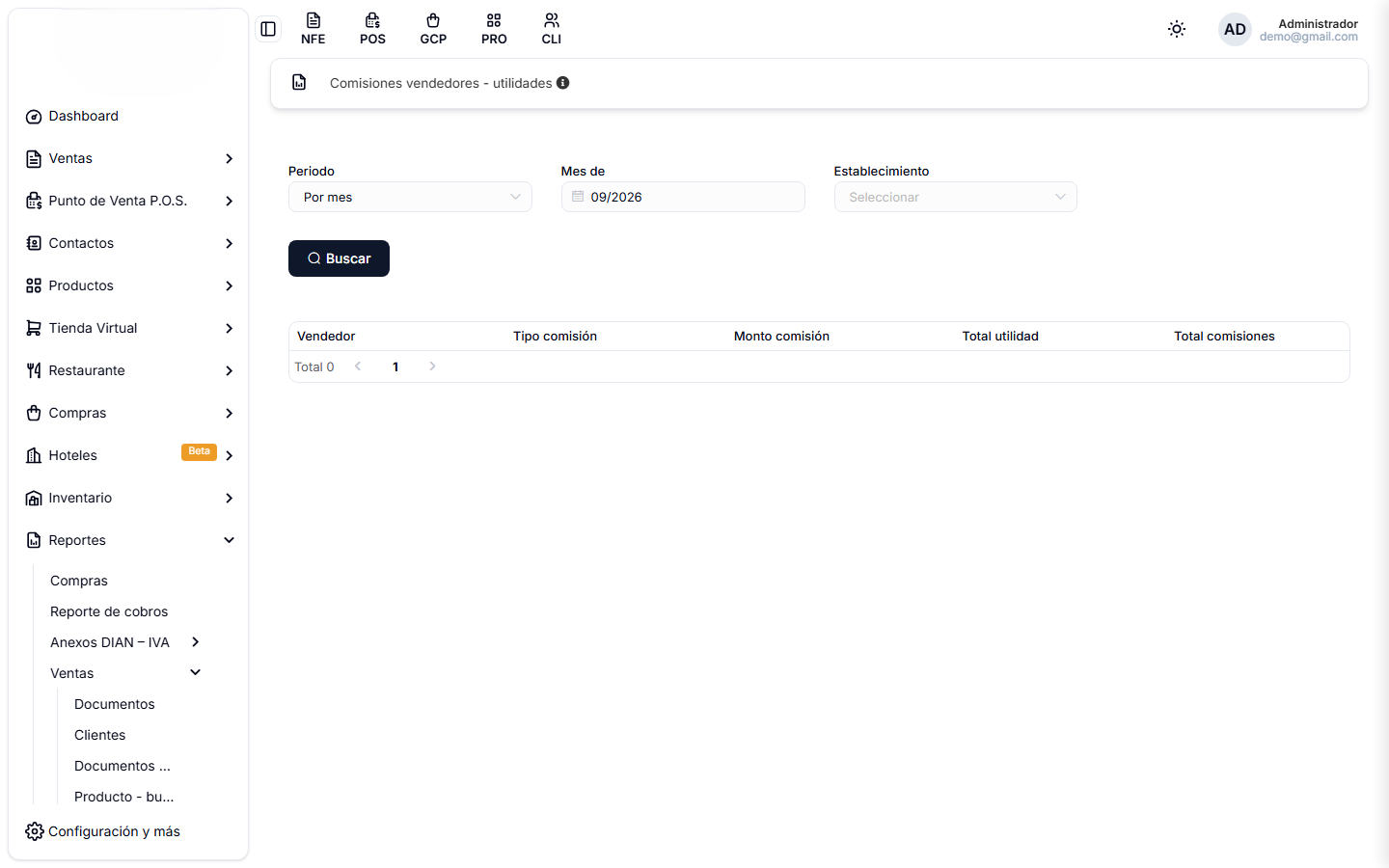 Comisiones vendedores - utilidades, con las columnas de total utilidad y total comisiones