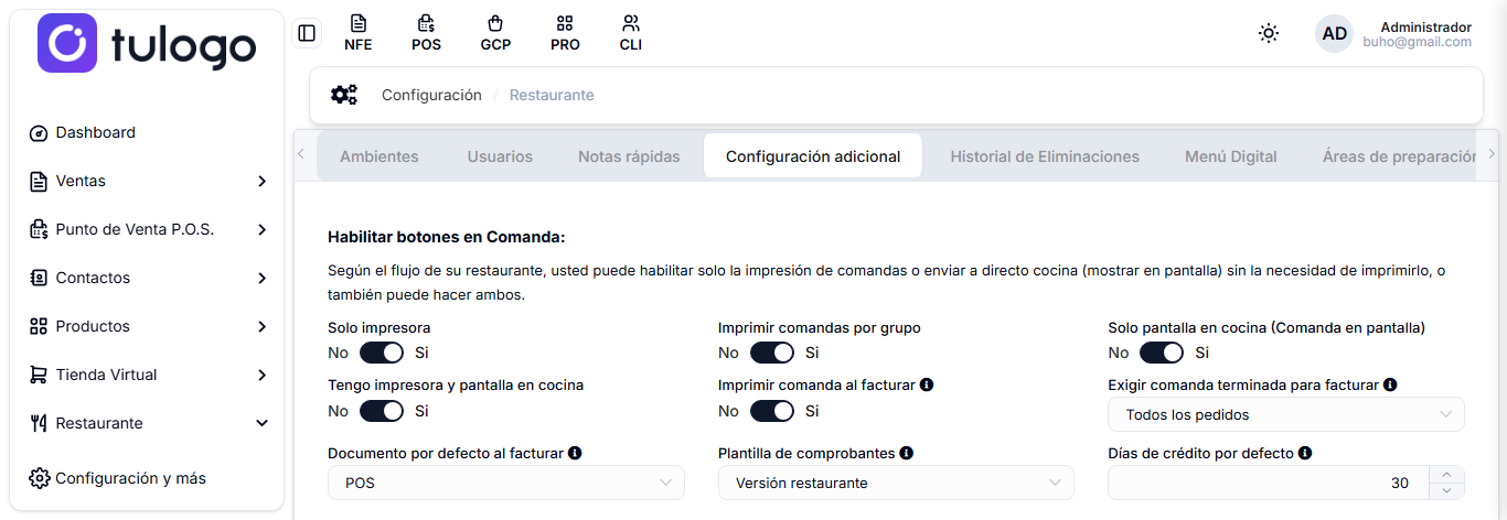 Bloque Habilitar botones en Comanda